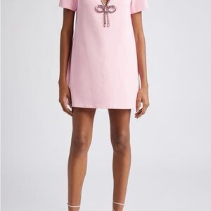 AREA Pink Mini Dress with Crystal Bow